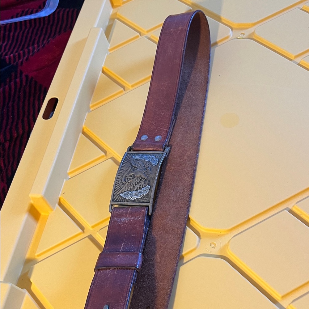 Brown Leather Belt with Eagle Buckle